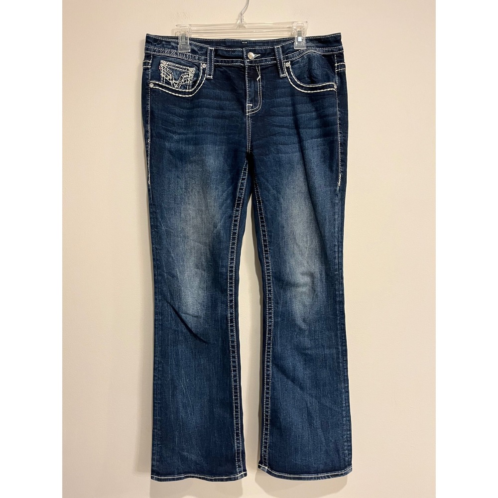 Vigoss Jeans Dallas Boot Cut Embellished Sequin Sparkle Y2K Dark Size 14 x 33